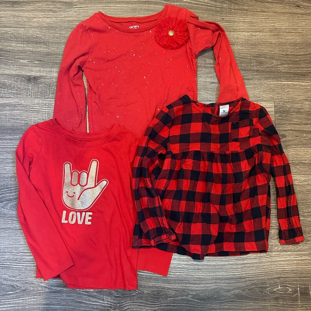 Carter's Red and Black Long Sleeve Holiday Shirt Set 5T